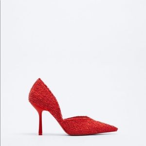 Zara Red High Heeled Fabric Shoes